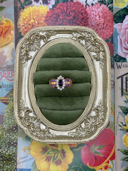 Vintage Gold Tone Old Stock Gemstone ring Size 7.5