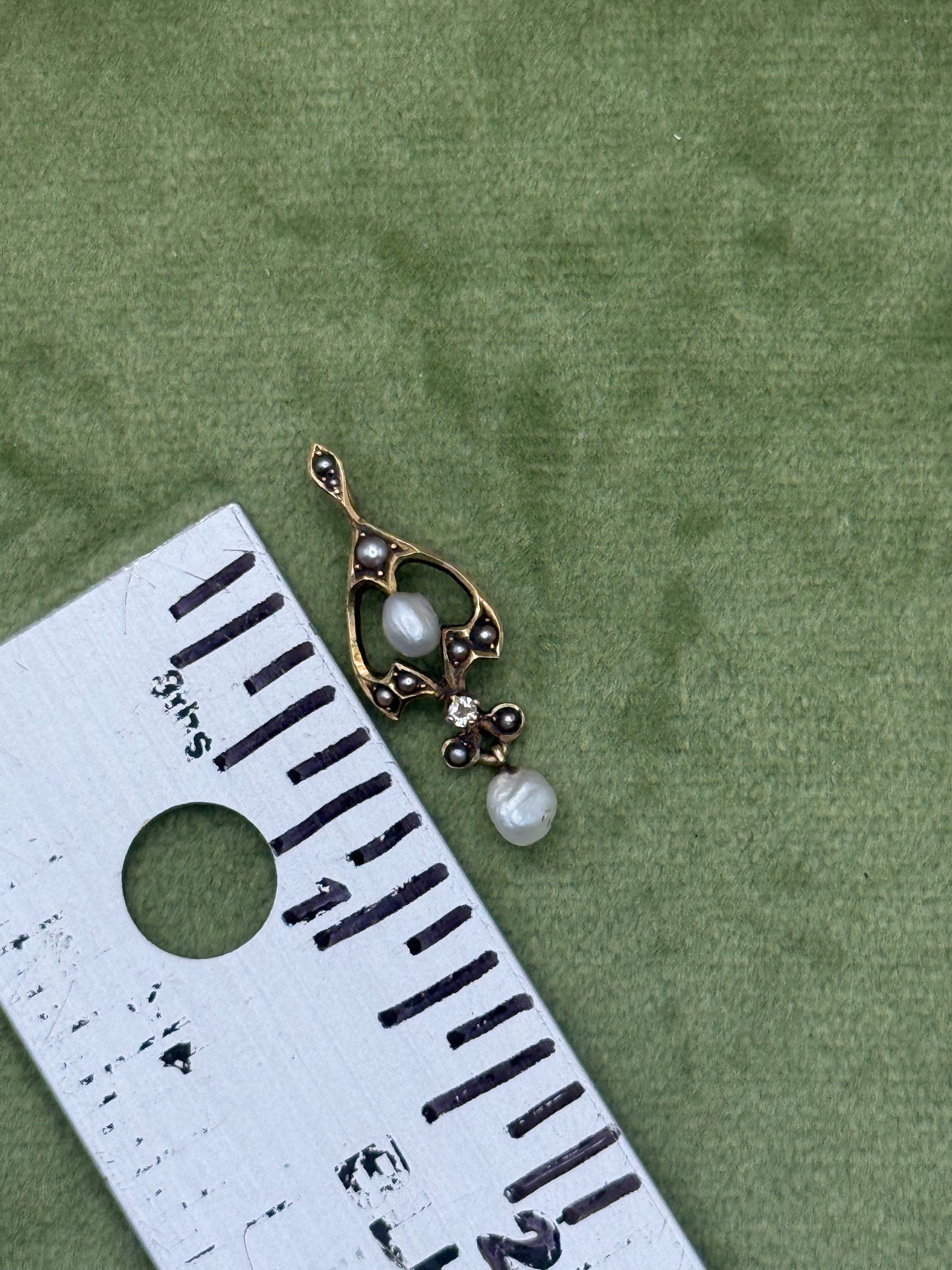 Antique 10k Gold Edwardian Lavalier Seed Pearl Pendant