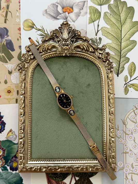 Working Vintage Gold Tone Adjustable Cameo Watch