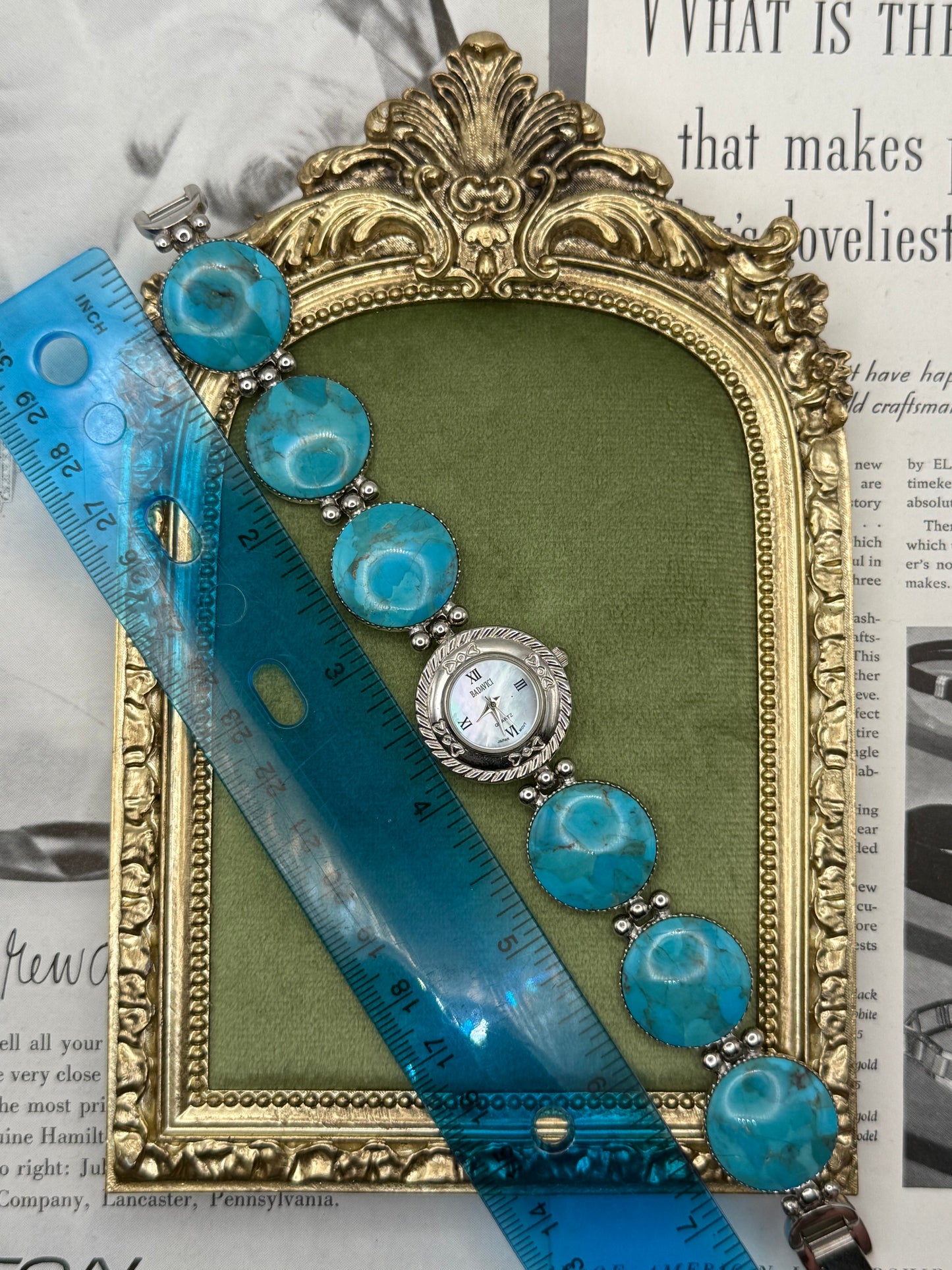 Working Vintage Silver Tone Blue Gemstone Watch