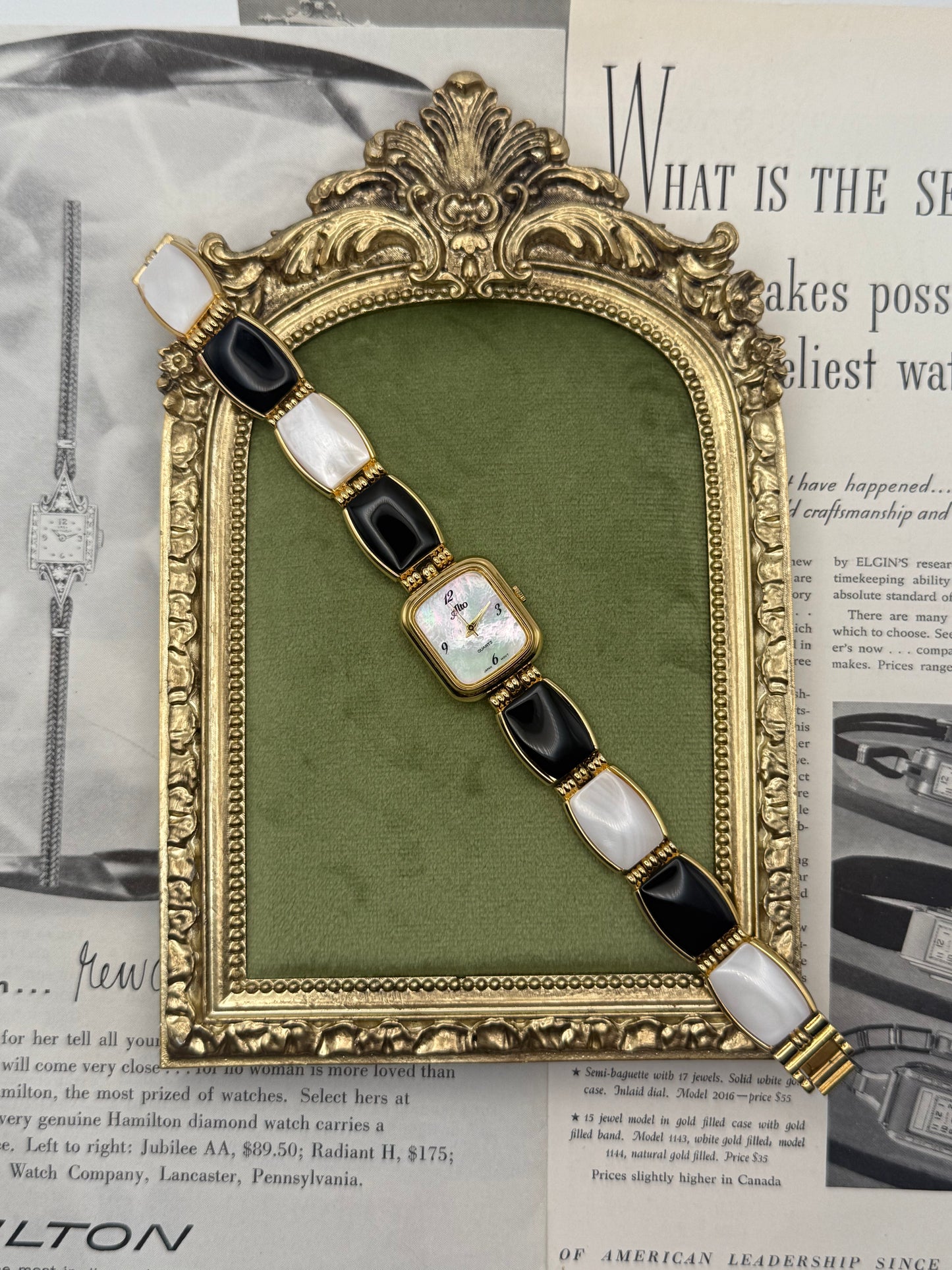 Working Vintage Gold Tone Gemstone Watch