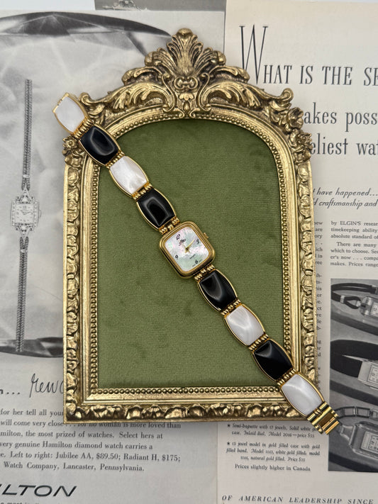 Working Vintage Gold Tone Gemstone Watch