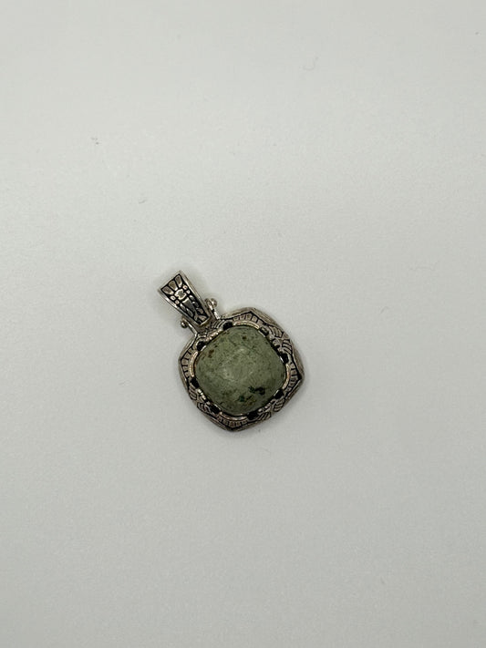 silver tone green stone pendant