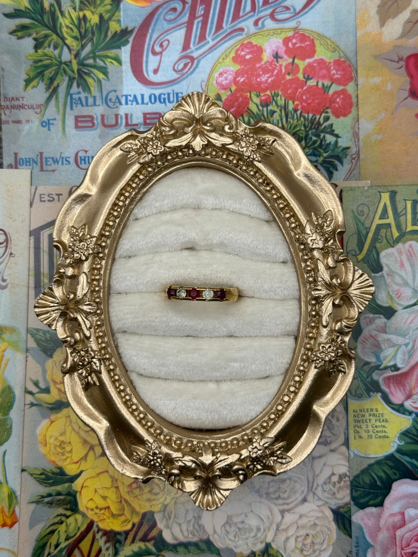 Vintage Gold Tone Red Stone Stacker Ring Size 7.5