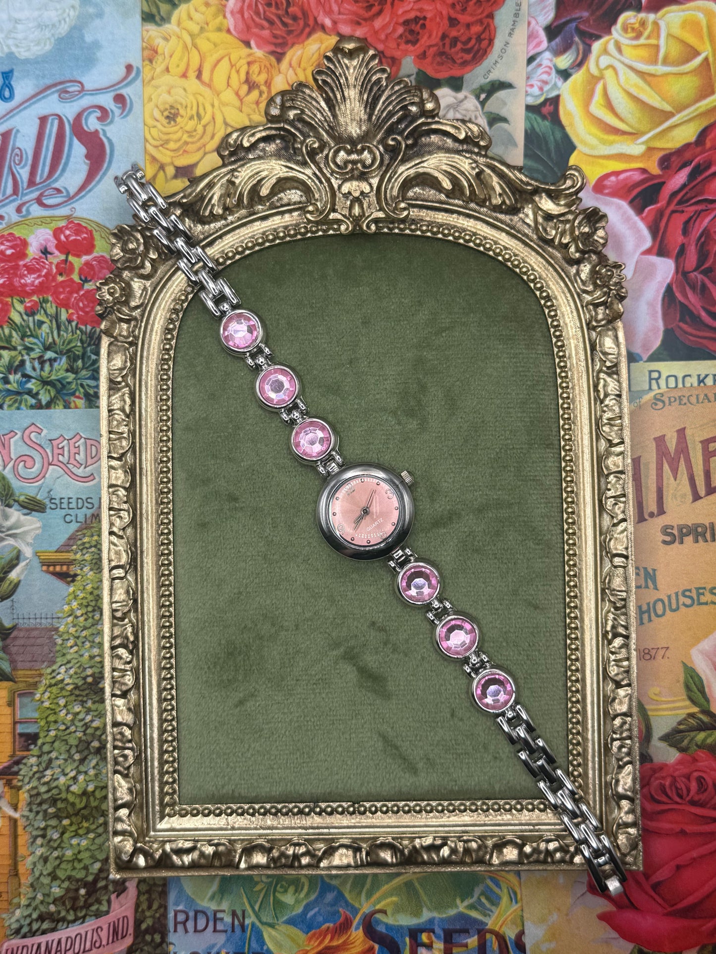 Working Silver Tone Pink Accent Watch 7.25”