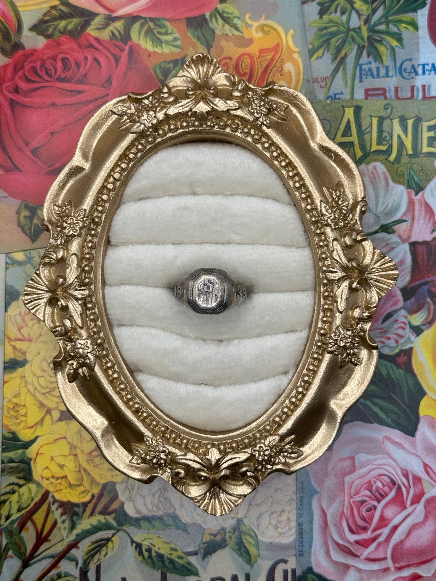 Sterling Silver 1938 Class Signet Ring “ESJB” Size 5.75