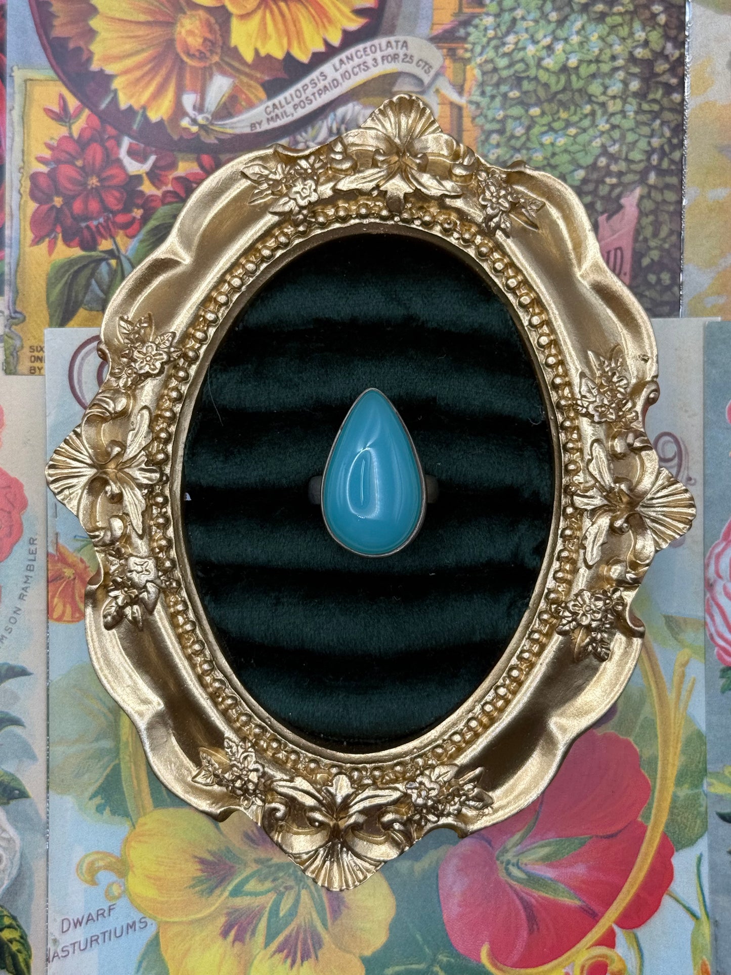 Sterling Silver Chalcedony (?) Teardrop Ring Size 6