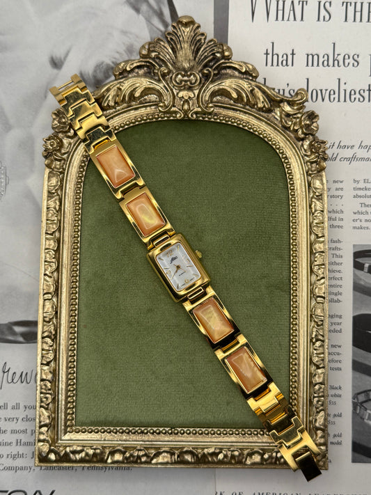 Working Vintage Gold Tone Gemstone Watch