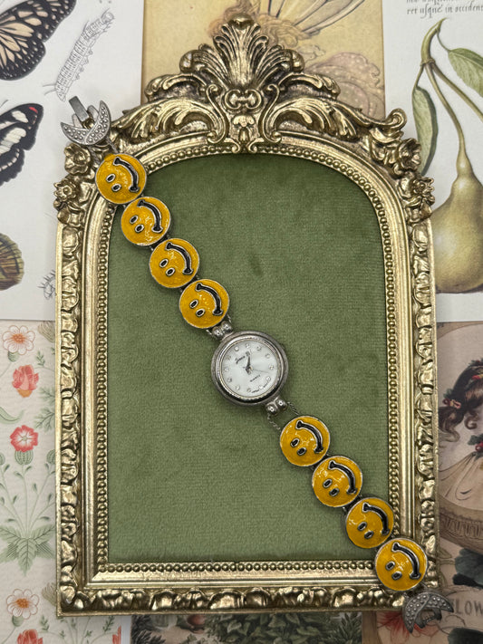 Working Vintage Silver Tone Smiley Slider Watch