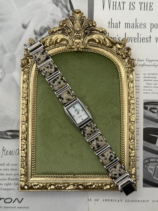 Working Vintage Silver Tone Gemstone Watch