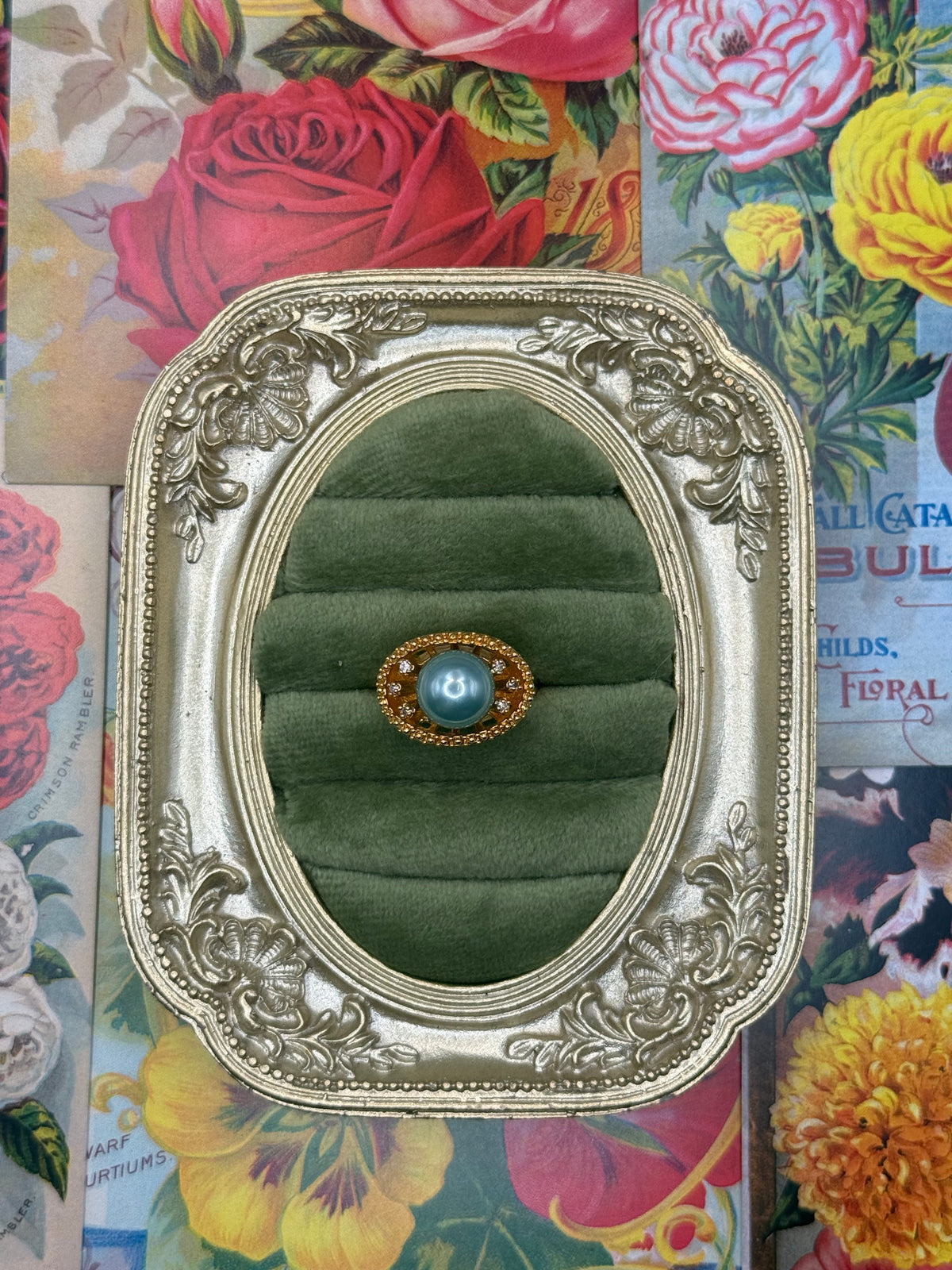 Vintage Gold Tone Old Stock Pearl Ring Size 7.25