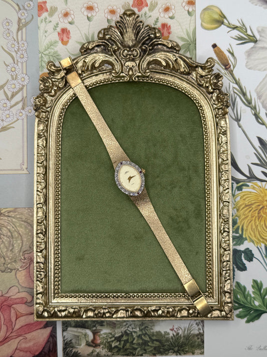 Working Vintage Gold Tone Diamond & Ruby Watch