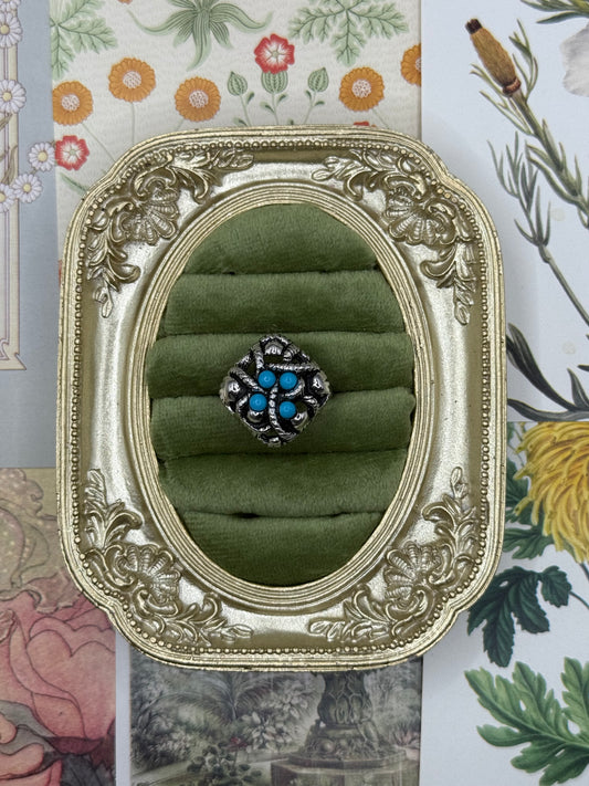 Vintage Silver Tone Avon Blue Stone Ring Size 6