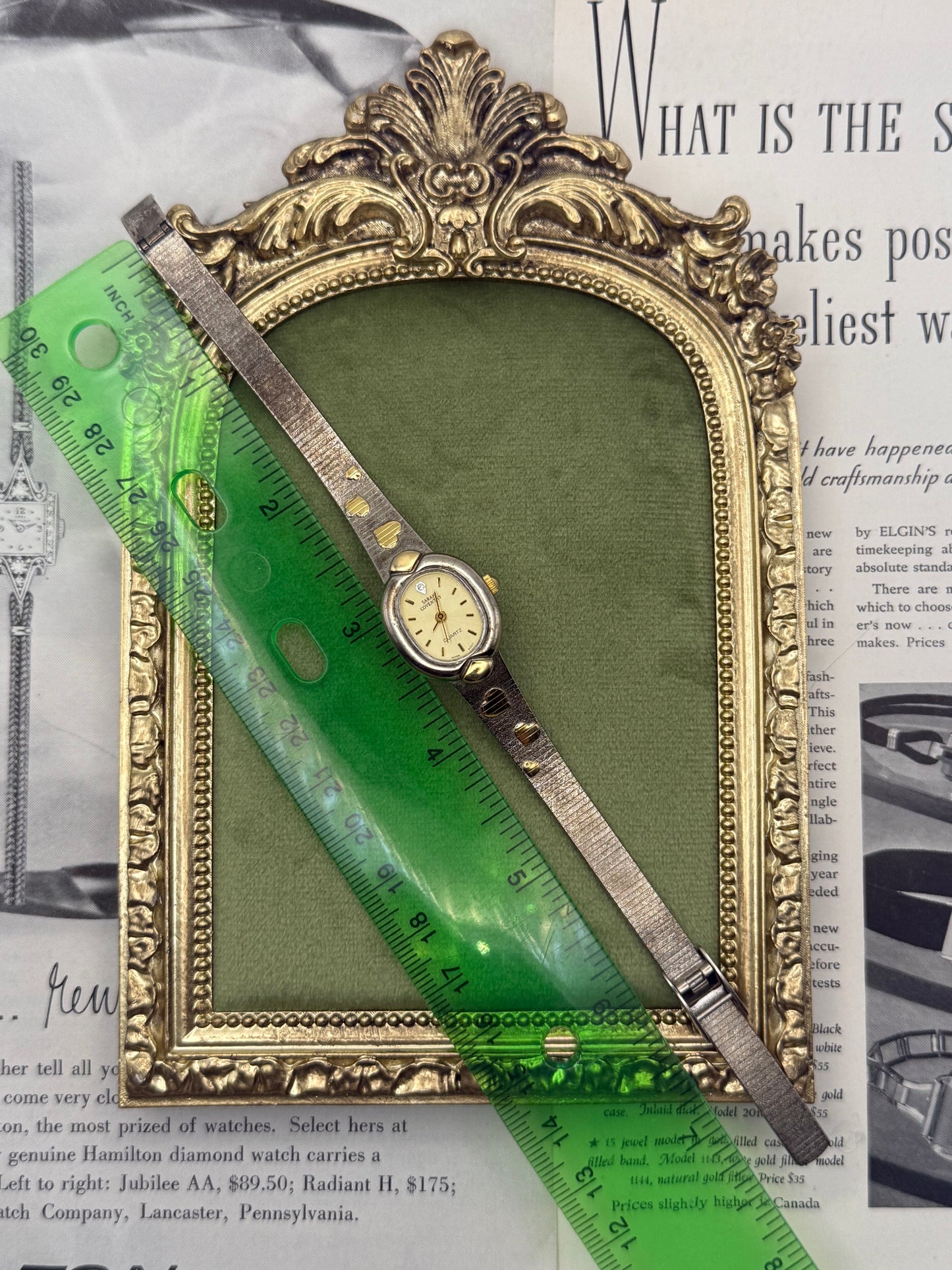 Working Vintage Two Tone Heart Embossed Adjustable Band Watch