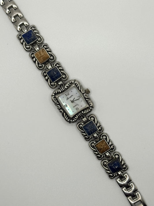 working silver tone gemstone watch