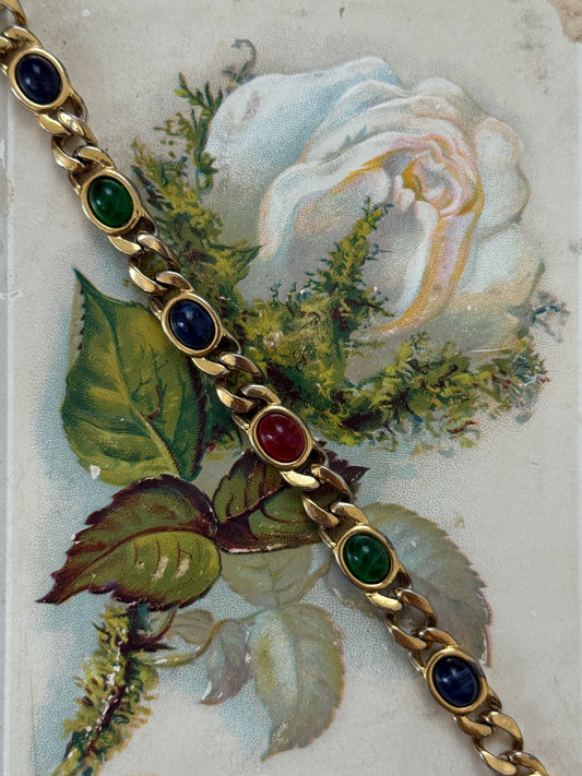 gold tone multicolored gemstone bracelet