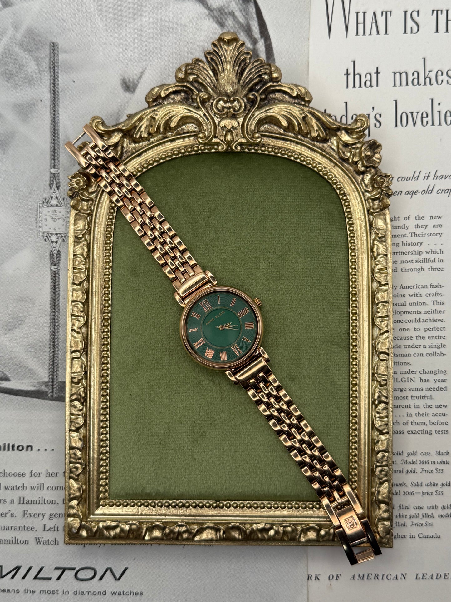 Working Vintage Rose Gold Tone Green Dial Watch
