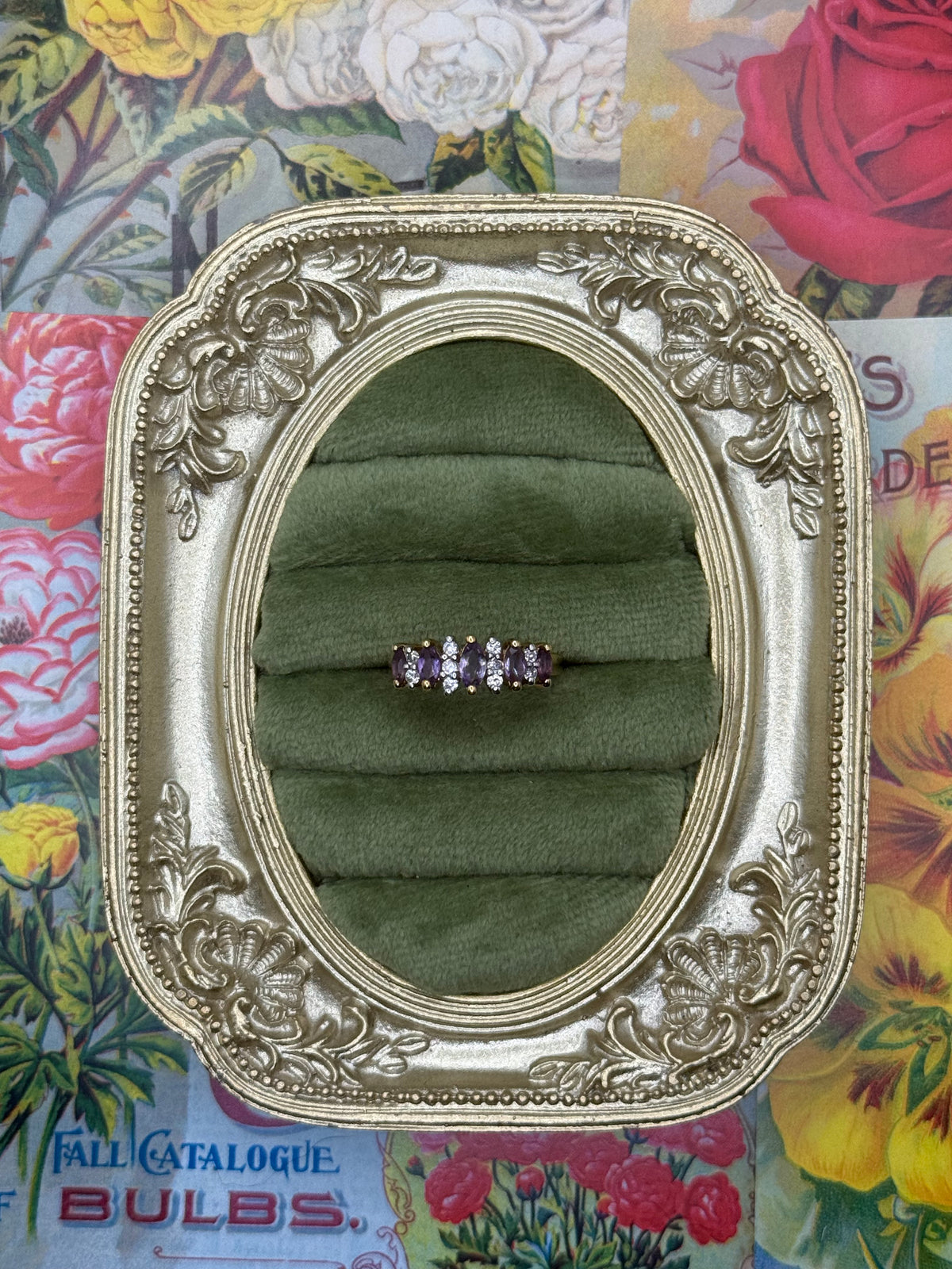 Vintage Gold Tone Purple Stone Ring Size 5.75