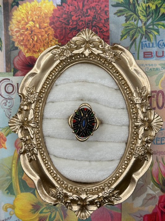 Vintage Gold Tone Adjustable Mosaic Ring Size 7
