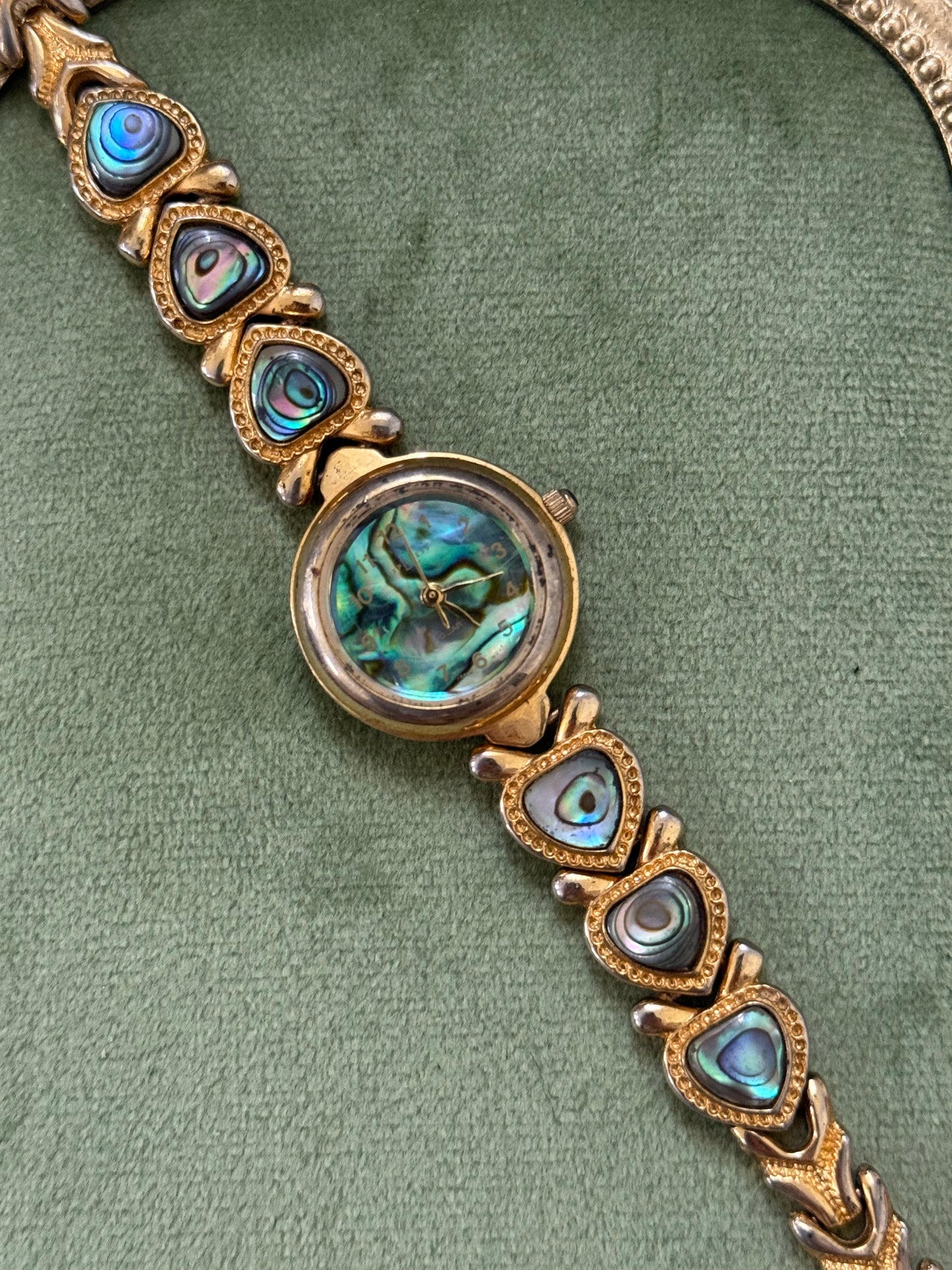 Working Vintage Gold Tone Abalone Heart Watch