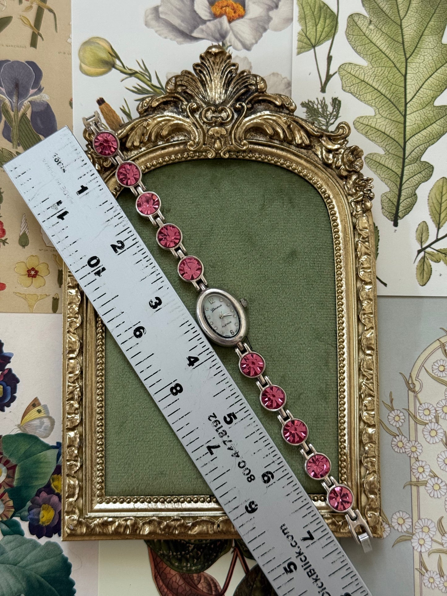 Working Vintage Silver Tone Gemstone Watch