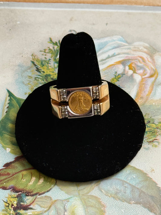 two tone walking liberty coin ring size 10