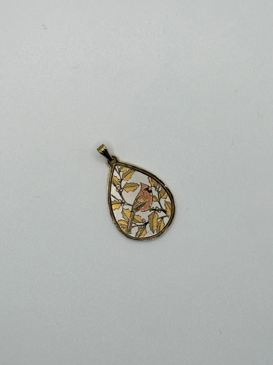gold tone damascene robin pendant