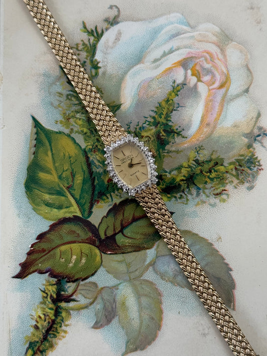 gruen gold tone vintage diamond bezel dainty watch