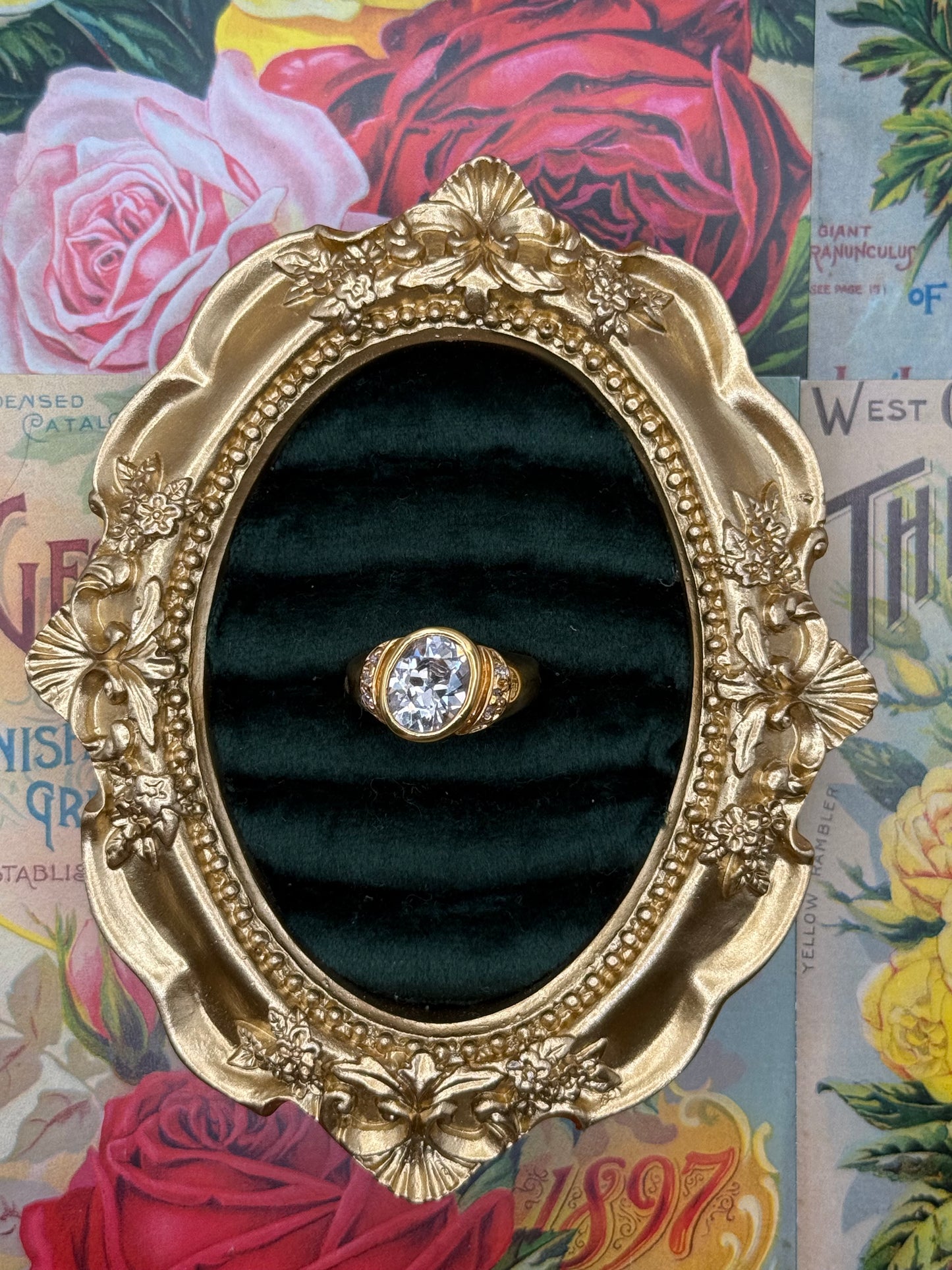Vintage Gold Tone Old Stock Bezel Ring Size 8
