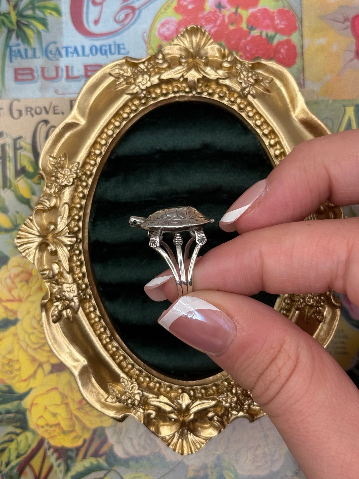 Vintage Sterling Silver Turtle Ring With Articulated Head Size 6.75