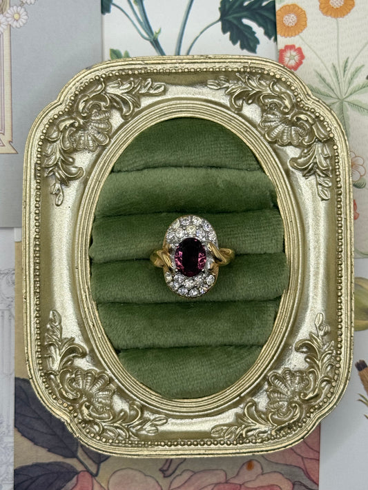 Vintage Gold Tone Old Stock Gemstone Ring Size 6.5