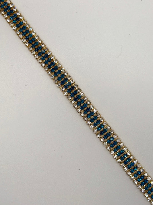 gold tone blue stone rhinestone tennis bracelet