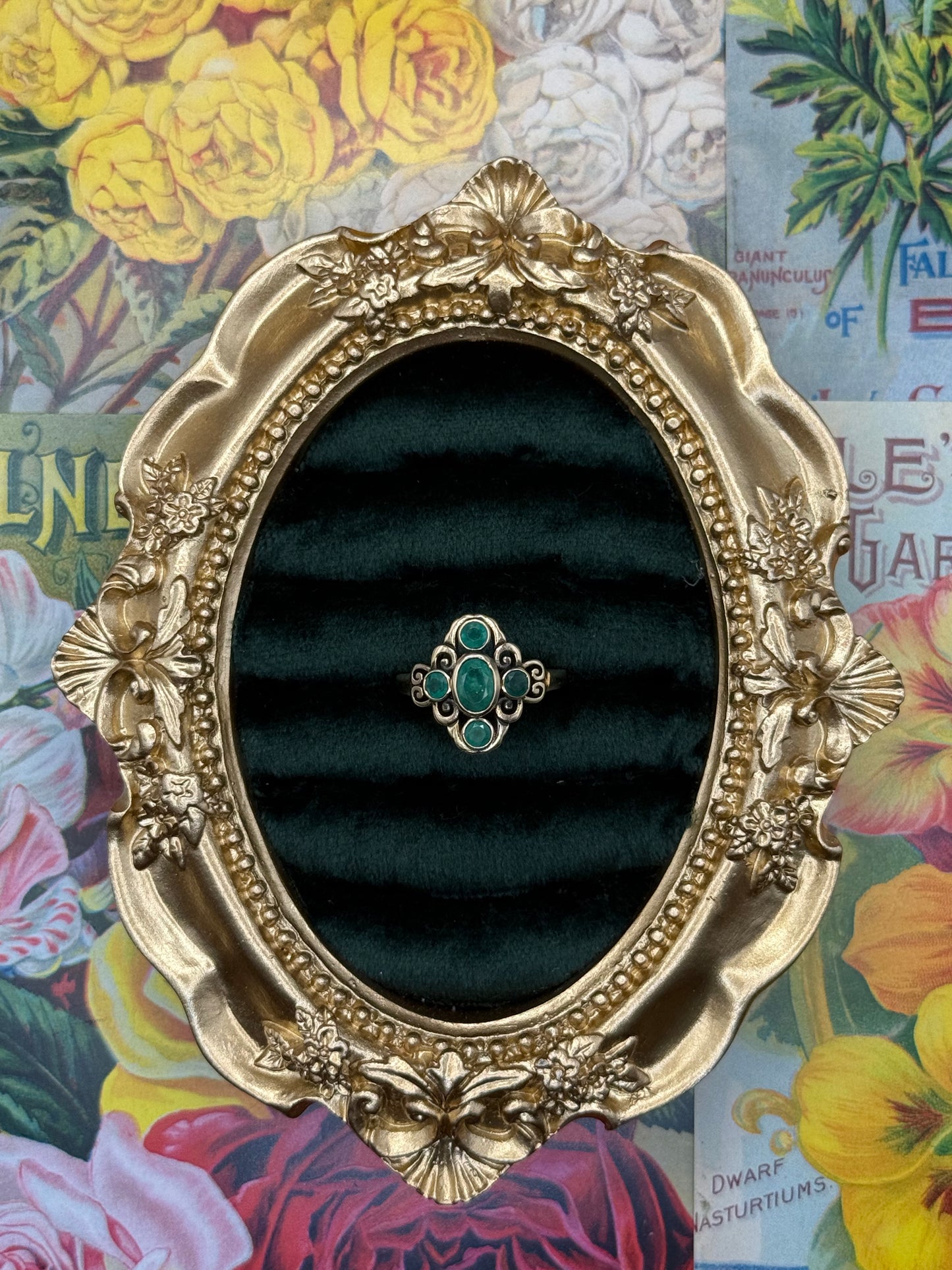 9k Gold Emerald 5-Stone Ring Size 7