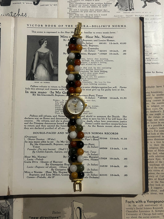 prestige gold tone semiprecious stone beaded vintage watch