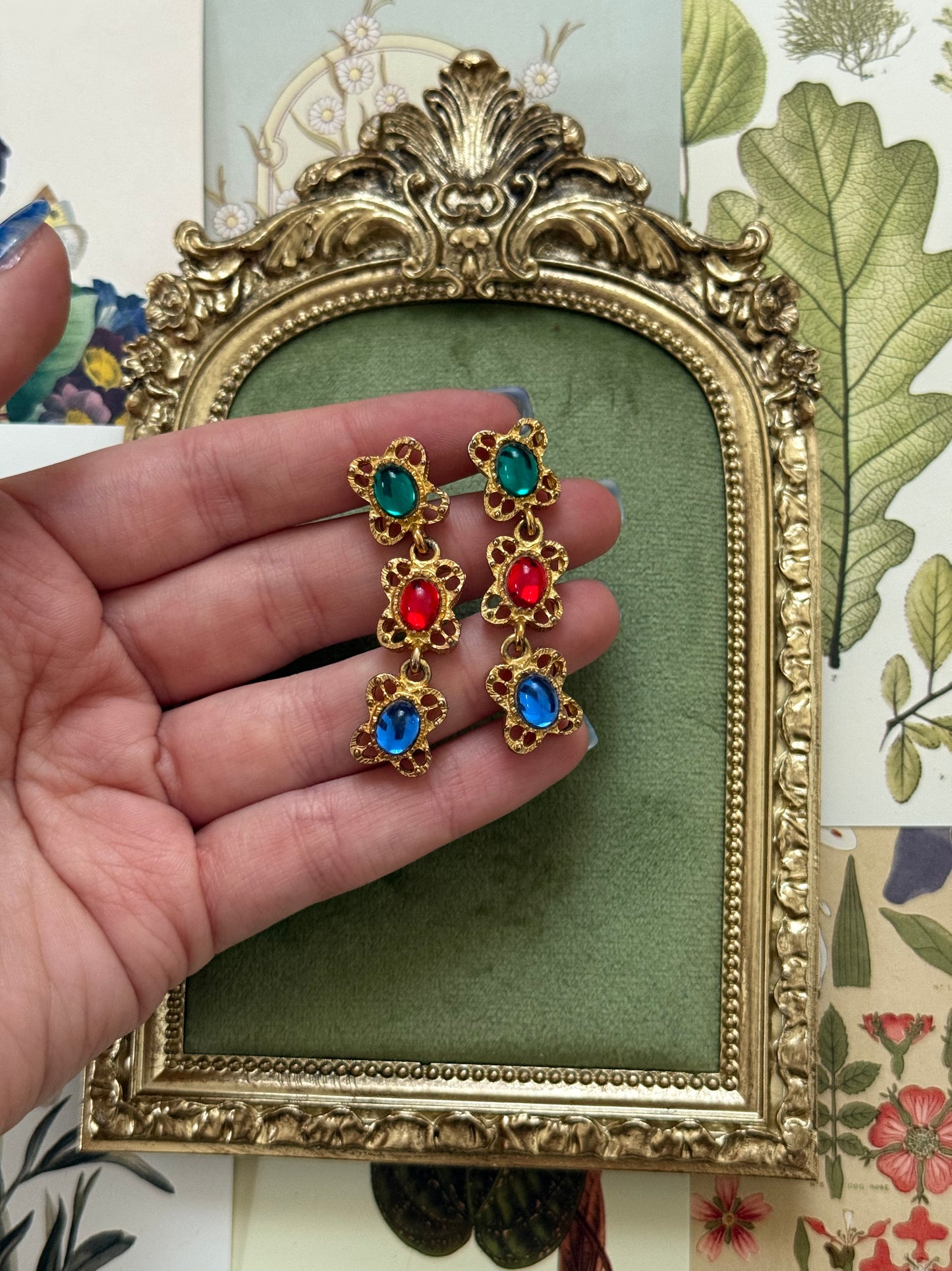 Vintage Gold Tone Gemstone Earrings