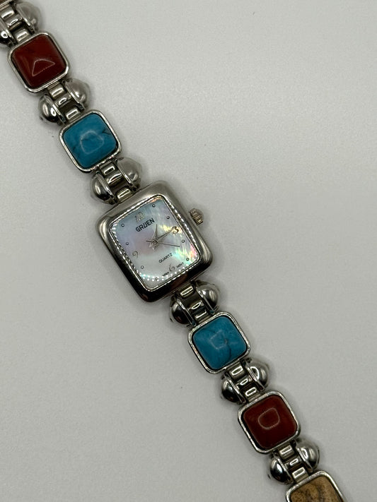 working silver tone gemstone watch