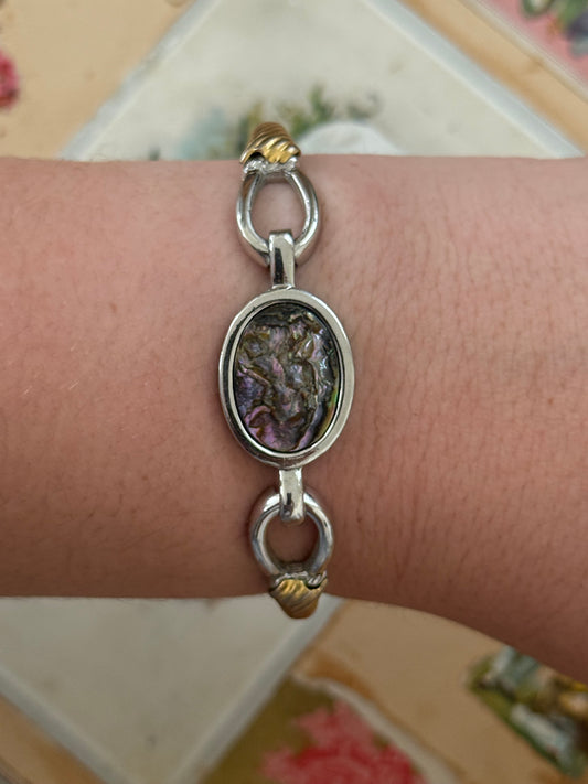 two tone abalone hinge cuff bracelet