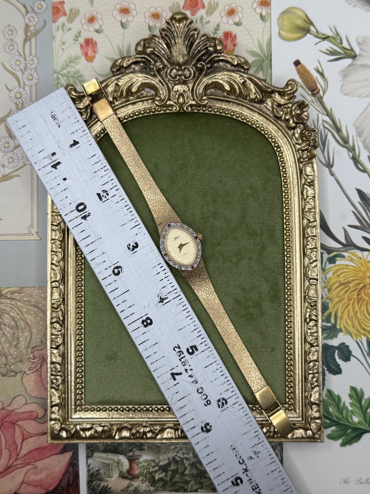 Working Vintage Gold Tone Diamond & Ruby Watch