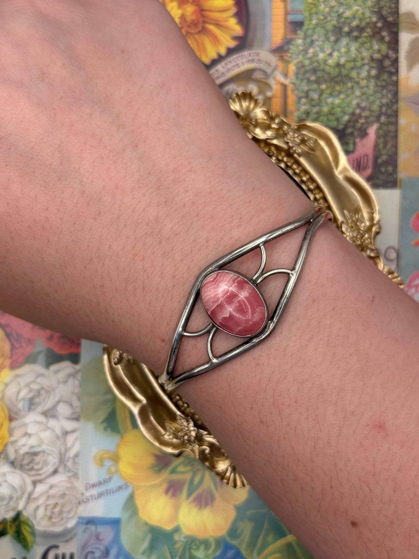 Sterling Silver Adjustable Rhodochrosite Bangle