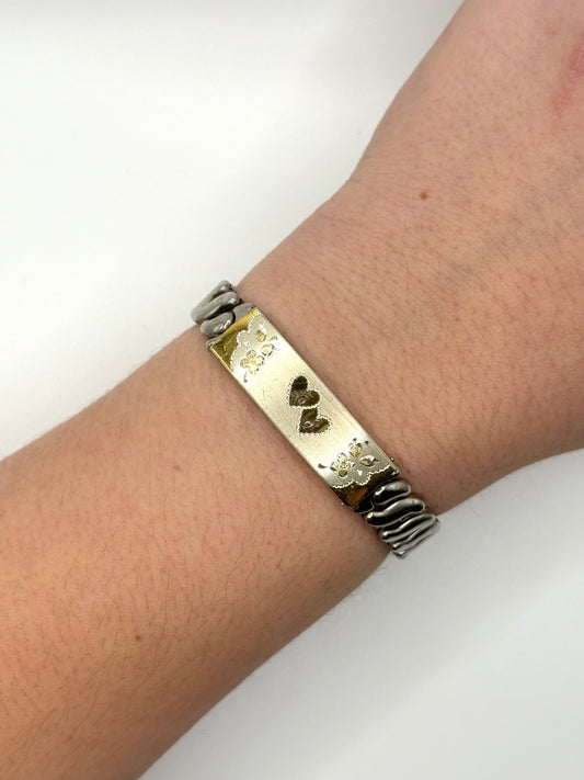 two tone partially sterling silver initial sweetheart bracelet