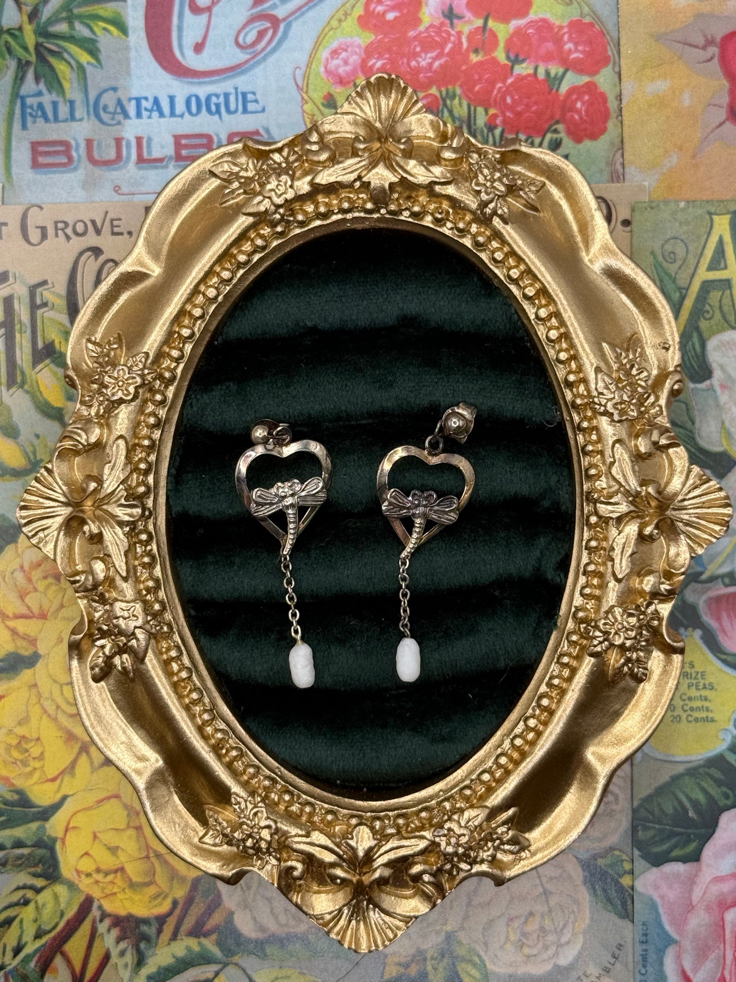 Vintage Sterling Silver Dragonfly Dangle Earrings 1.25”