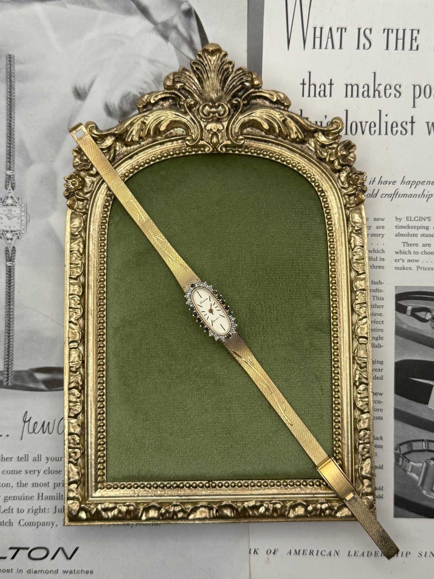 Working Vintage Gold Tone Sapphire and Diamond Bezel Watch