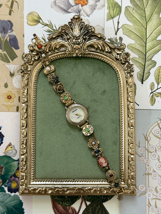 Working Vintage Gold Tone Victorian Slide Charm Watch