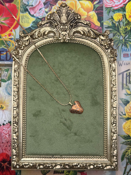 Vintage Gold Tone Damascene Mushroom Necklace 18”