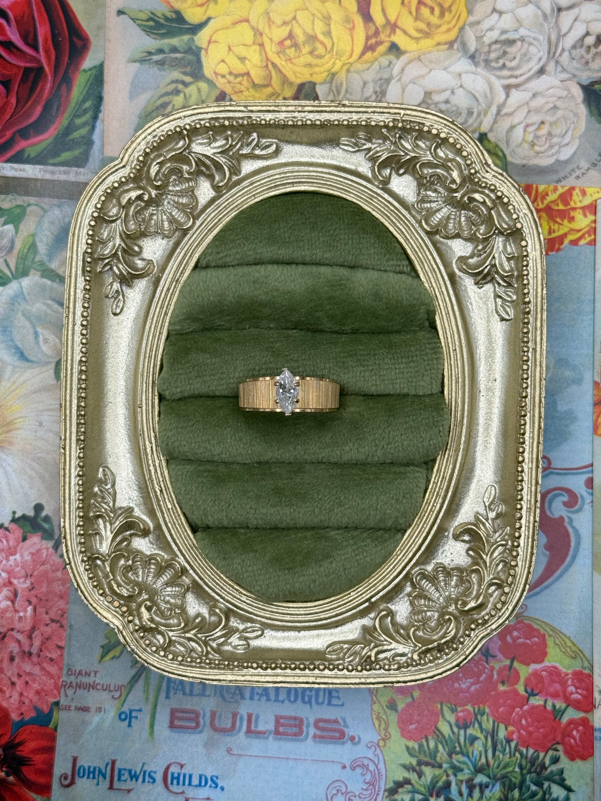Vintage Gold Tone Thick Marquis Ring Size 5.75
