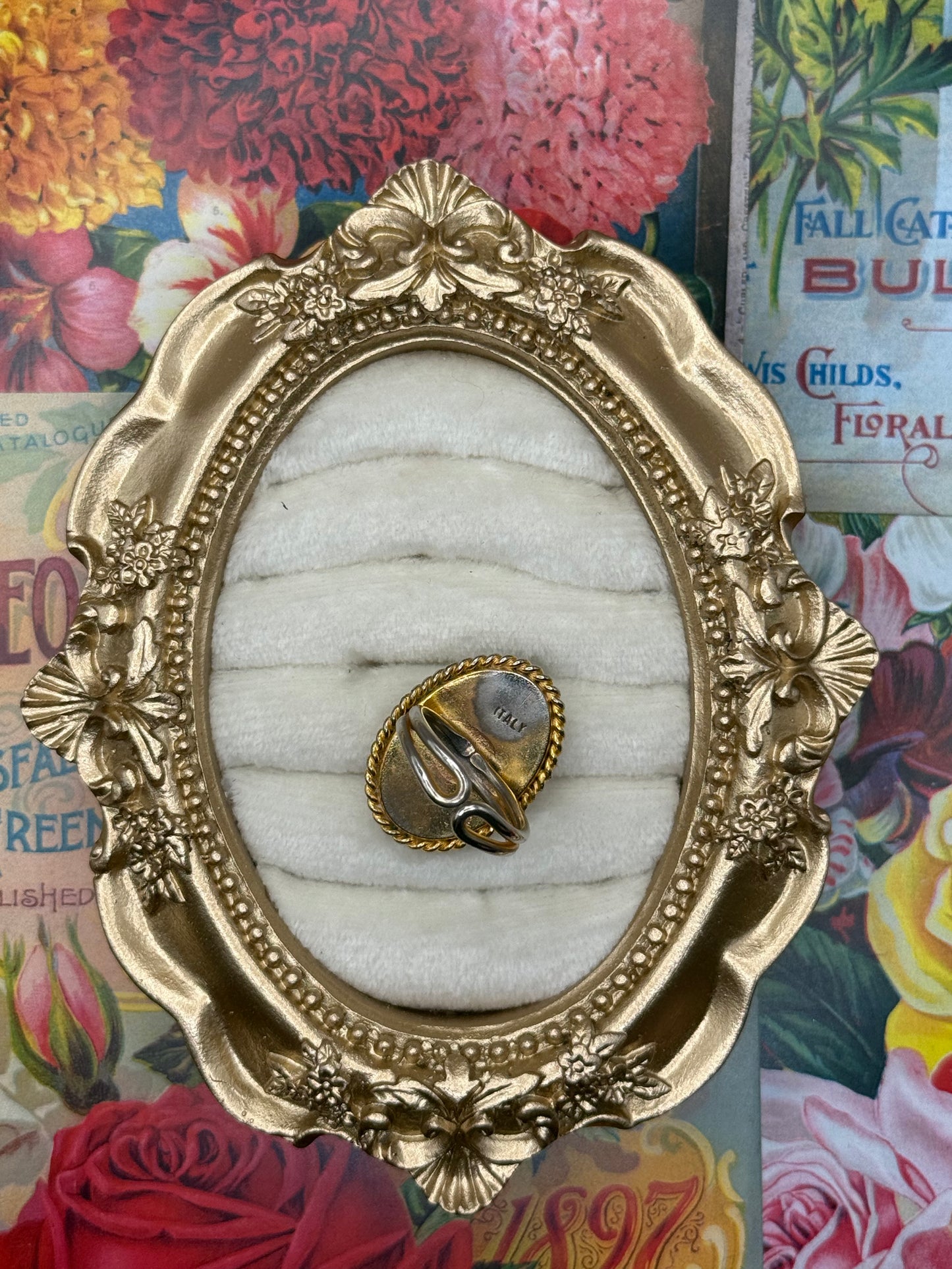 Vintage Gold Tone Italian Micro Mosaic Ring Size 5