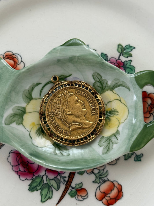 gold tone napoleon coin pendant