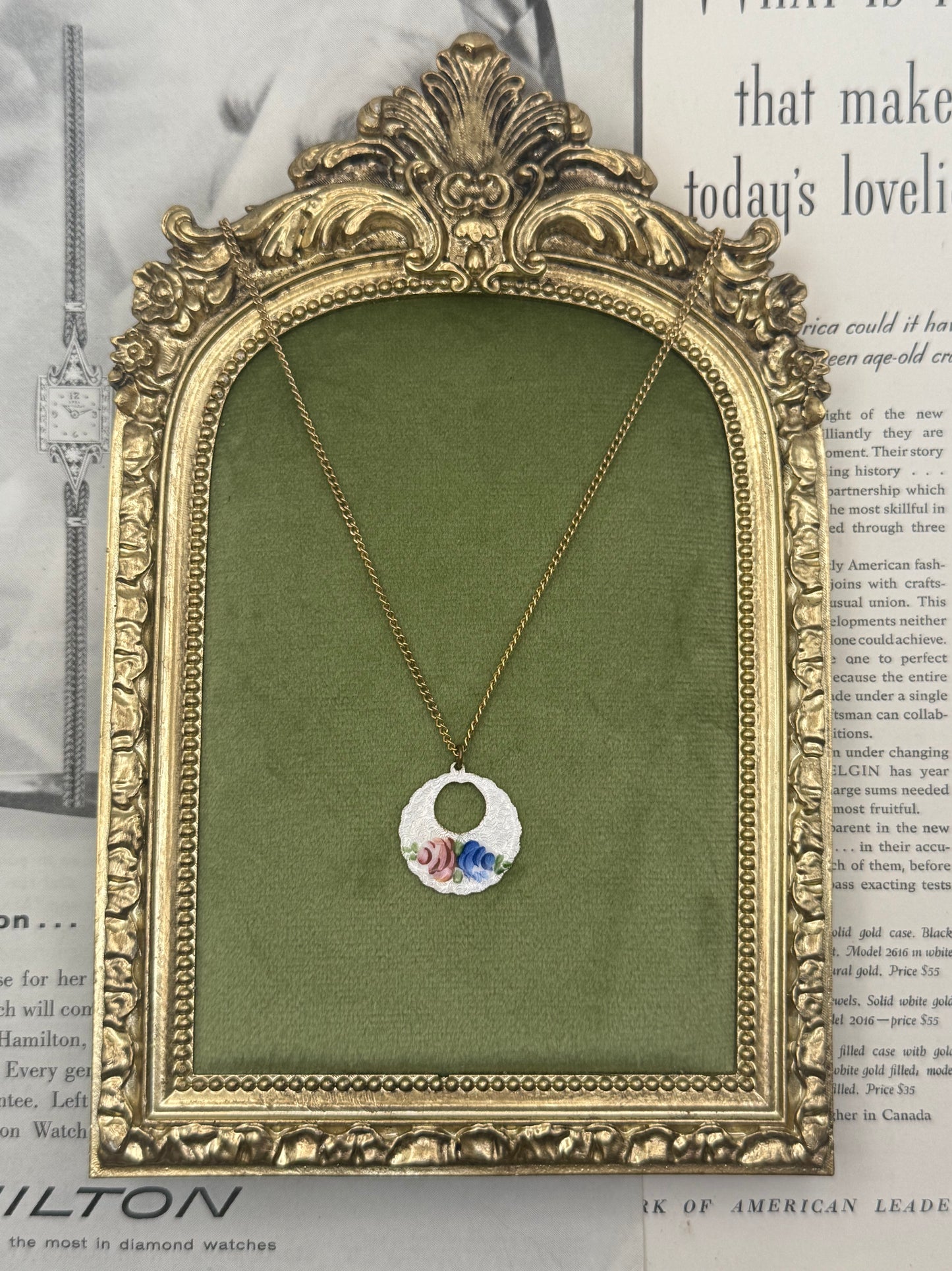 Vintage Gold Tone Enameled Guilloche Necklace
