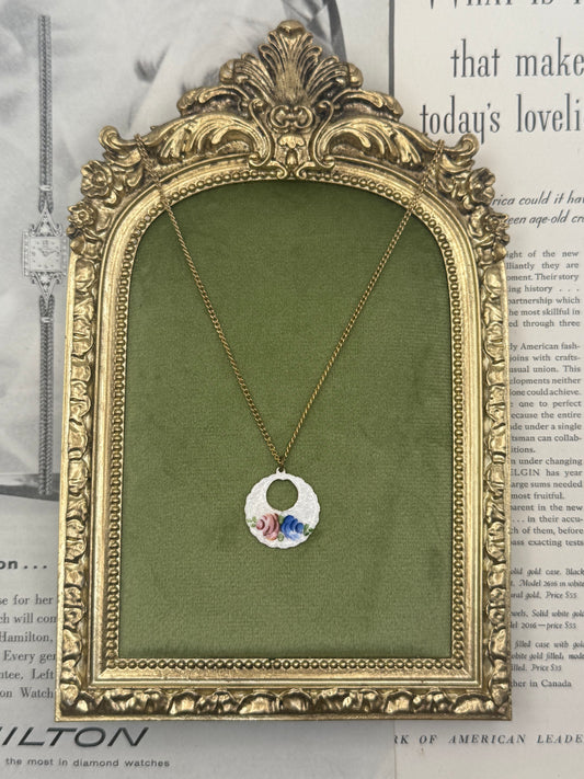 Vintage Gold Tone Enameled Guilloche Necklace