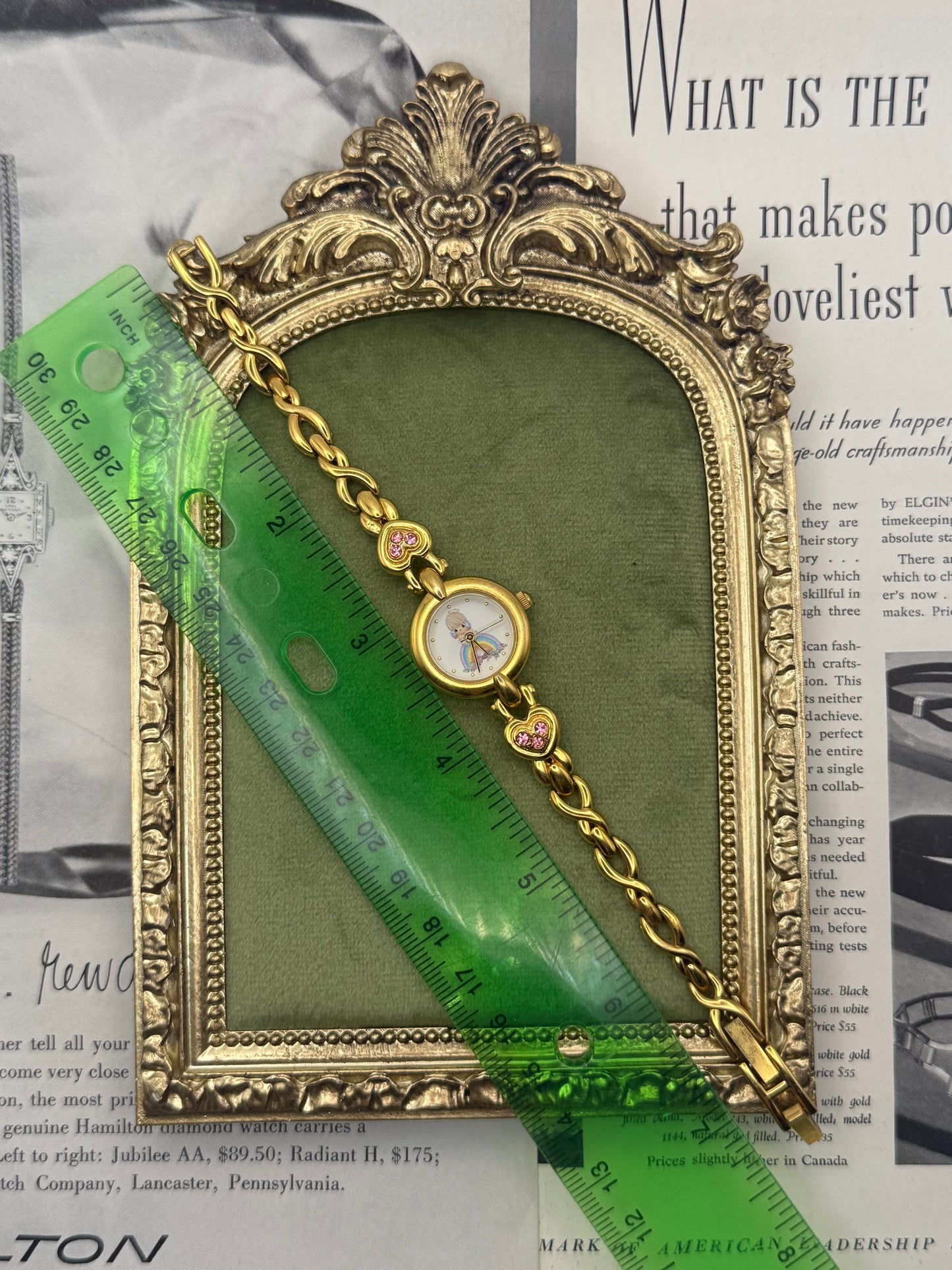 Working Vintage Gold Tone Precious Moments Gemstone Watch